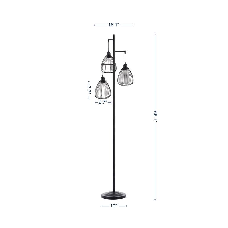 66.1" Tree Floor Lamp with 3 Cage Lampshades and Metal Pole