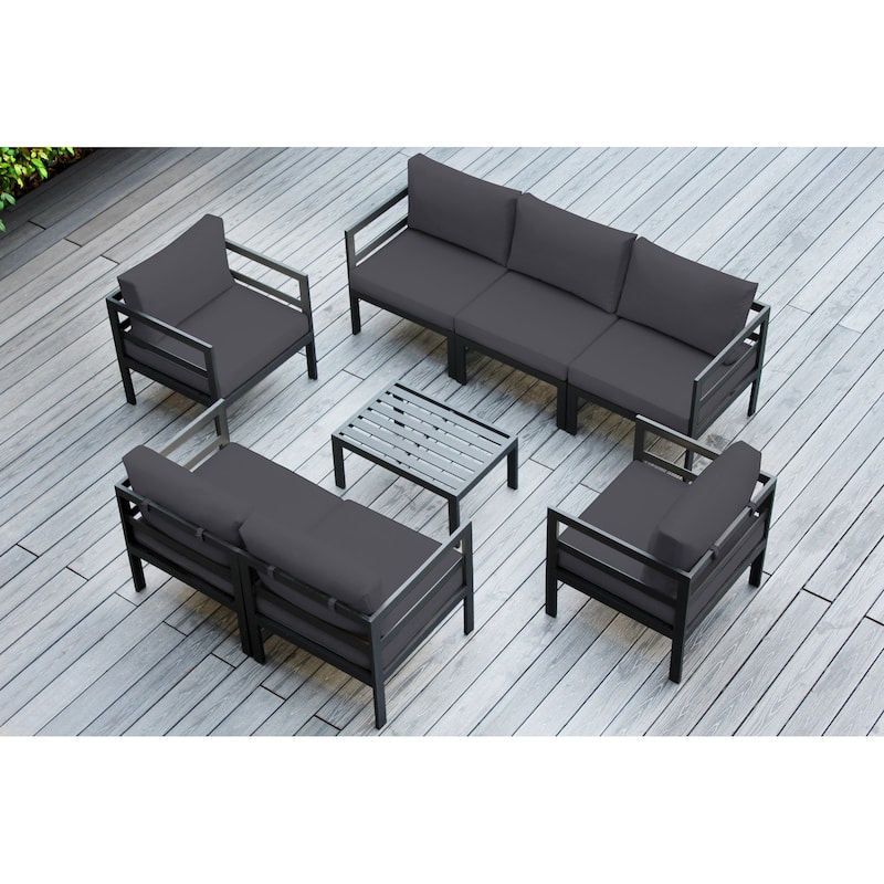 Ohana Outdoor 8-pc. Cushioned Aluminum Sectional - No Assembly - Sunbrella Coal