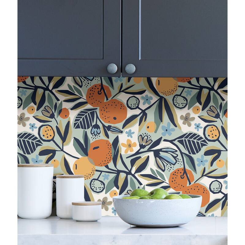 Pip & Lo Navy Clementine Garden Peel & Stick Wallpaper