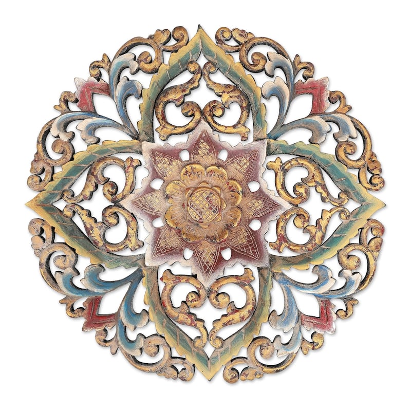 Novica Handmade Blooming Charm Wood Relief Panel