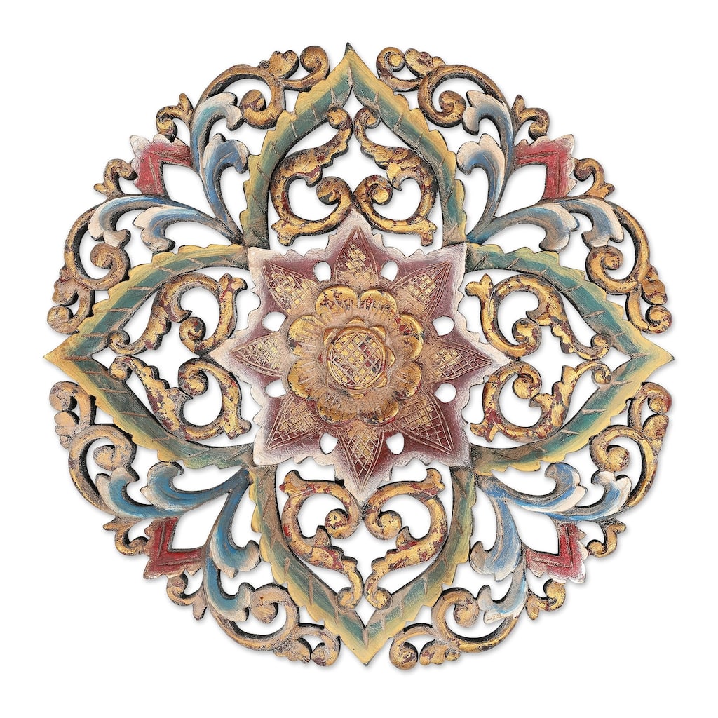 Novica Handmade Blooming Charm Wood Relief Panel