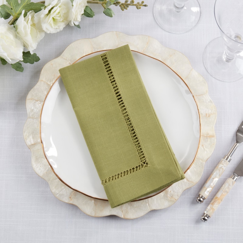 Decorative Napkins (Set of 12) - Stitched Border Detail for Dining and Entertaining