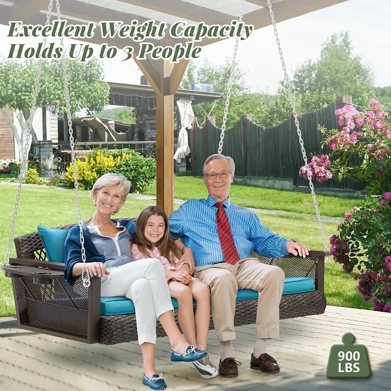 3-Seat Outdoor Porch Swing with Cushions, 900 LBS Capacity, Hanging Chains for Deck, Backyard, Lawn
