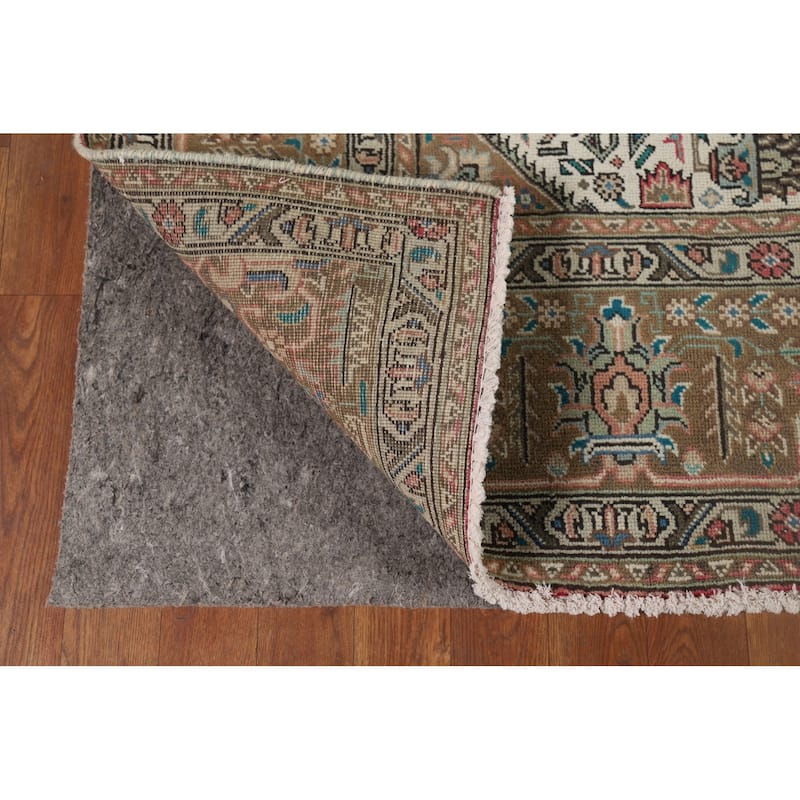 Pink Geometric Tabriz Vintage Persian Area Rug Handmade Wool Carpet - 6'5" x 9'9"