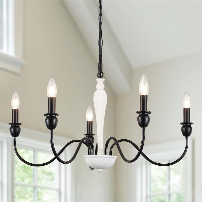 5-Light 28.14-inch Classic Chandelier Light for Kitchen Island Bedroom - Black+White