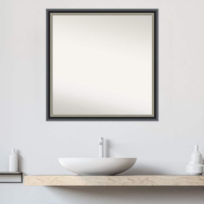 Theo Black Silver Non-Beveled Wood Framed Bathroom Vanity Wall Mirror - Theo Black Silver