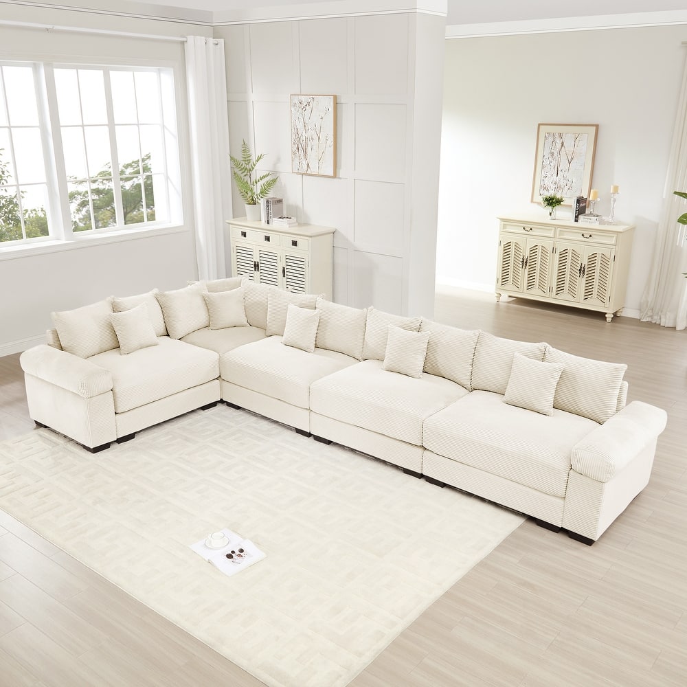 GDFStudio - Corduroy L-Shaped 5-Seater 154.6" Cloud Modular Sectional Couch