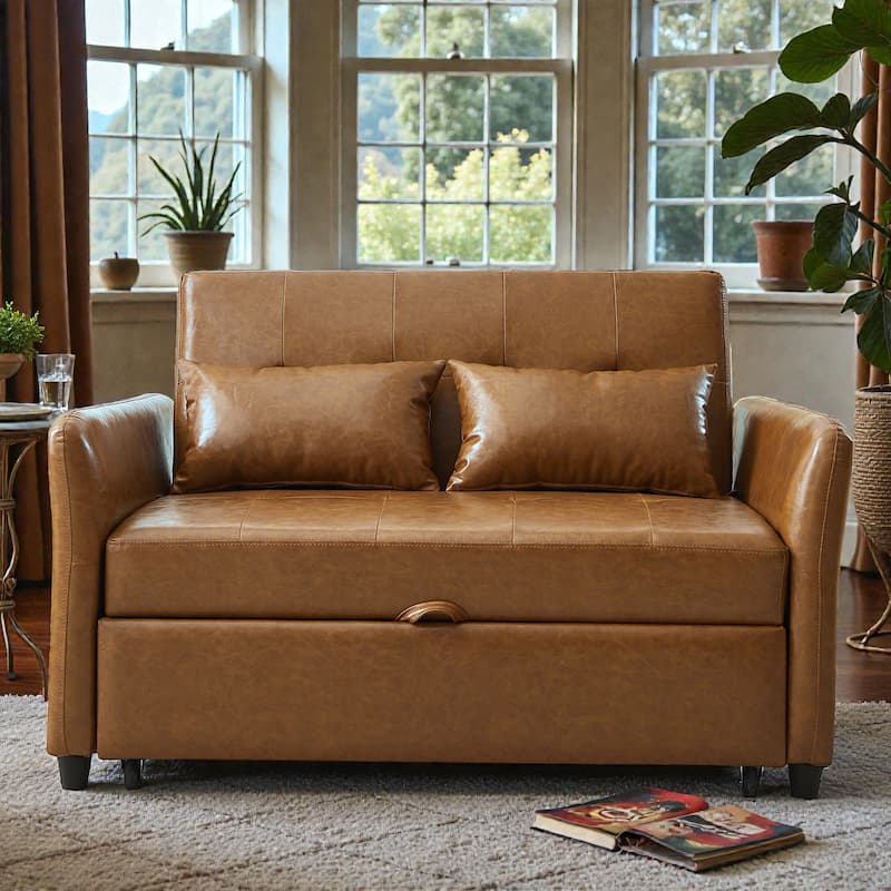 51.57" Convertible Sleeper Bed, Adjustable Oversized Armchair with Pull-Out Design and Three USB Ports for Small Spaces - Brown