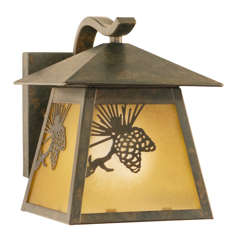 Whitebark 1 Light Bronze Rustic Pinecone Outdoor Wall Lantern Amber Glass - Olde World Patina - 7-in W x 8-in H x 9-in D