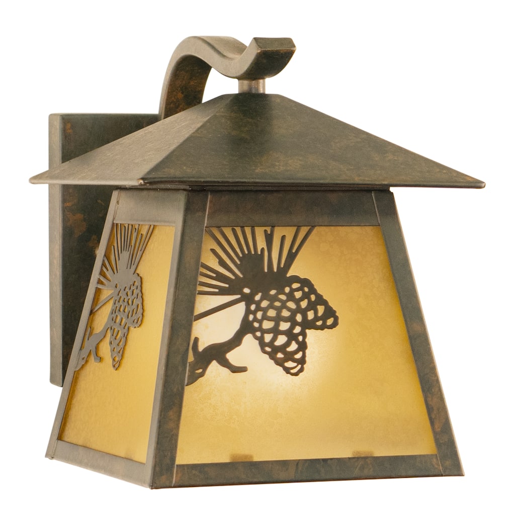 VAXCEL Whitebark 1-Light Olde World Patina Rustic Pine Cone Outdoor Wall Sconce, Durable Steel, Scavo Glass Shade LED Compatible