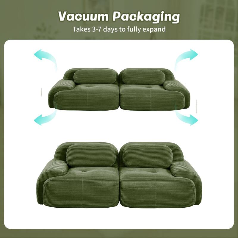 Rossetta Simplified Anti-Slip Style Premium Corduroy Fabric Modular Loveseat Sofa with Curved Armrests