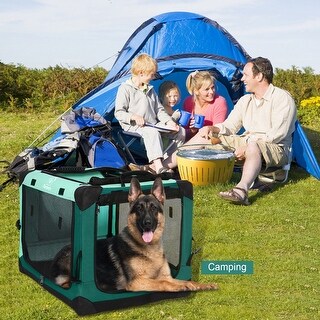 4 Door Folding Dog Crate Portable Pet Crate with Strong Steel Frame for ...