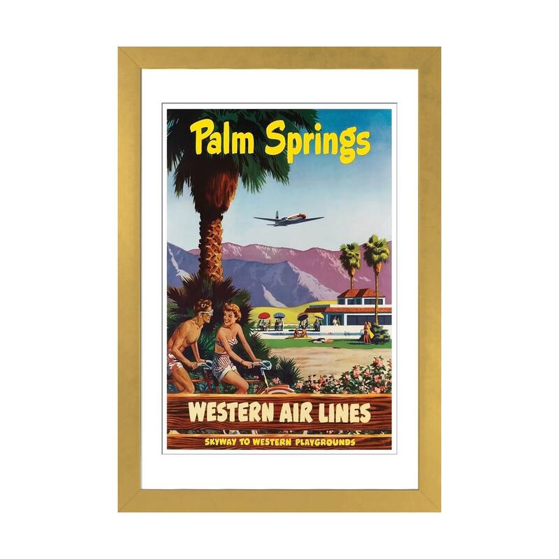iCanvas "Palm Springs - Western Airlines, Skyway To Western Playgrounds" by Unknown Artist - Gold - 24x16x1