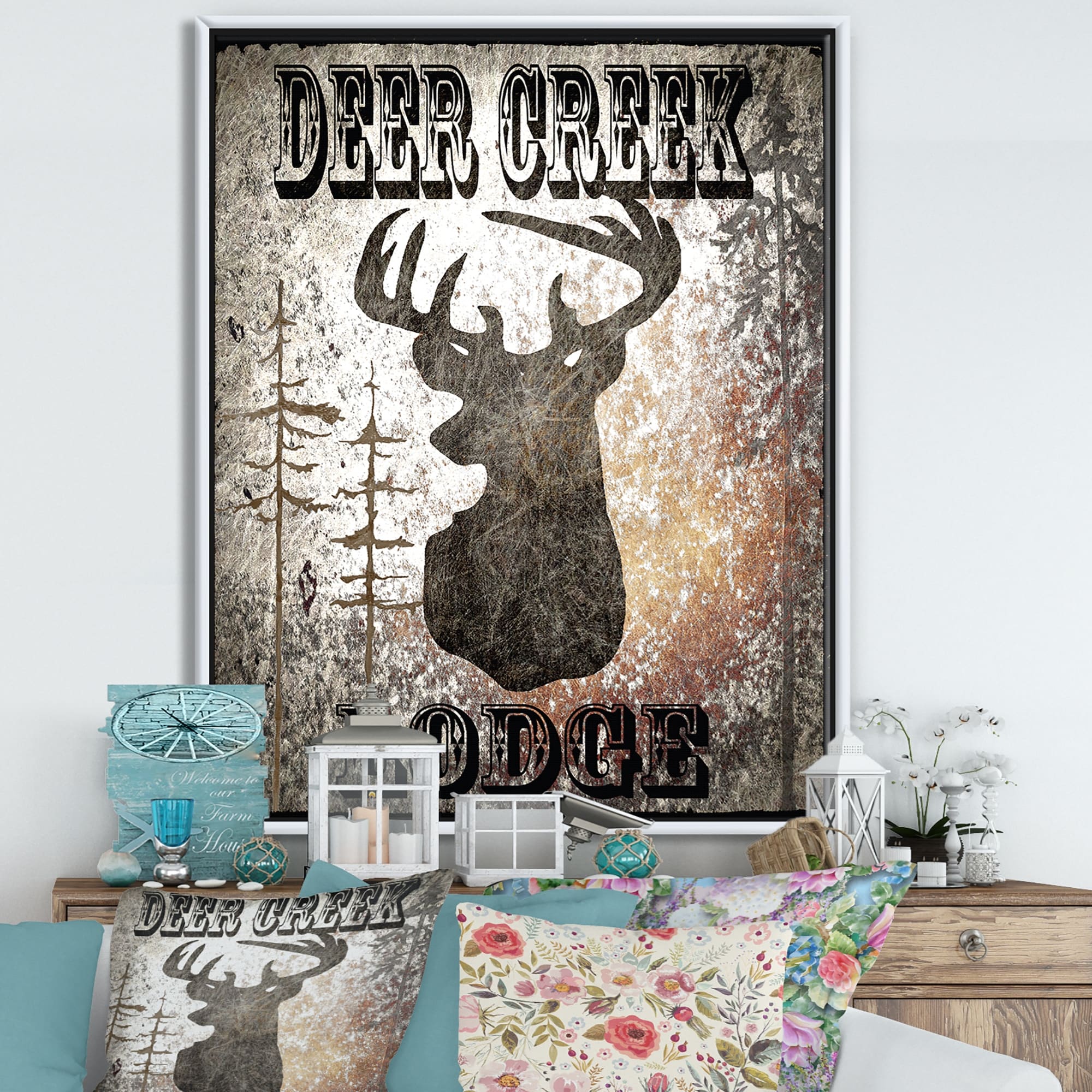Designart Lodge Deer Creek Lodge Cottage Premium Framed Canvas