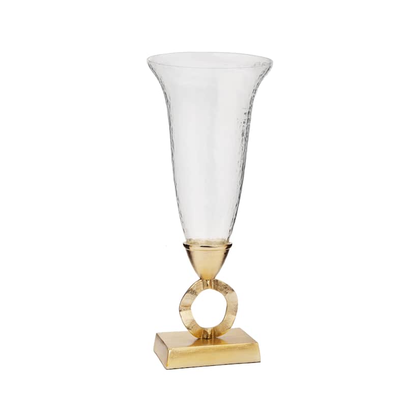 Hammered Glass Vase with Gold Brass Loop Stem - 7.5"D x 18"H - 7.5"D x 18"H