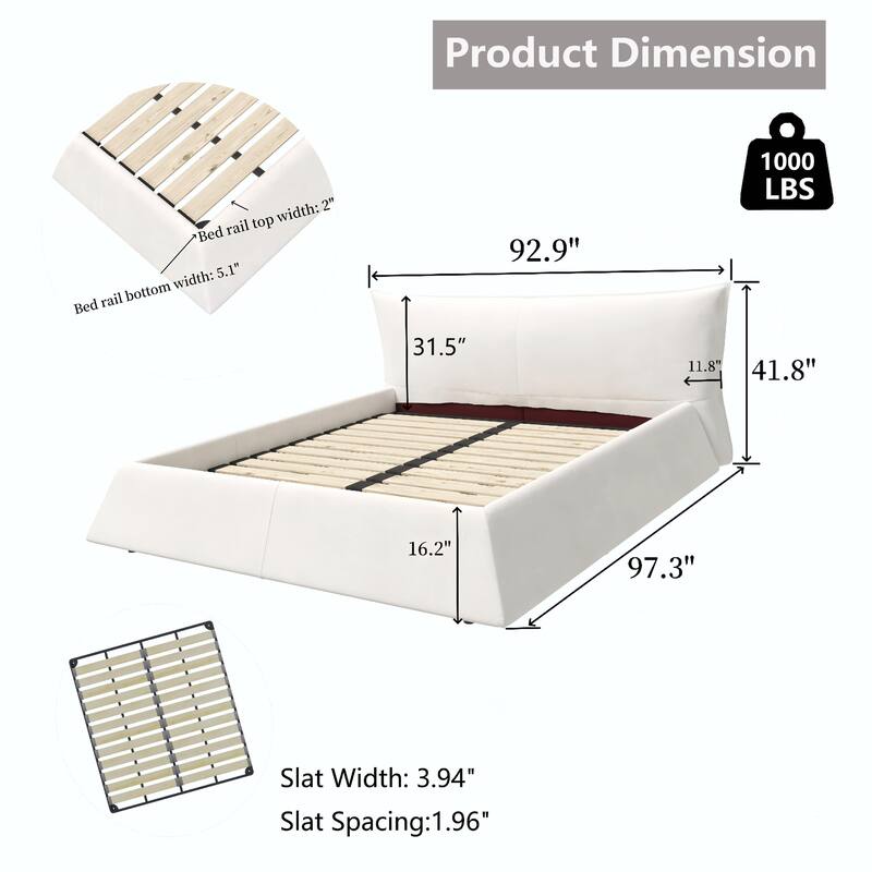 King Size Upholstered Platform Bed with Unique Shaped Velvet Headboard