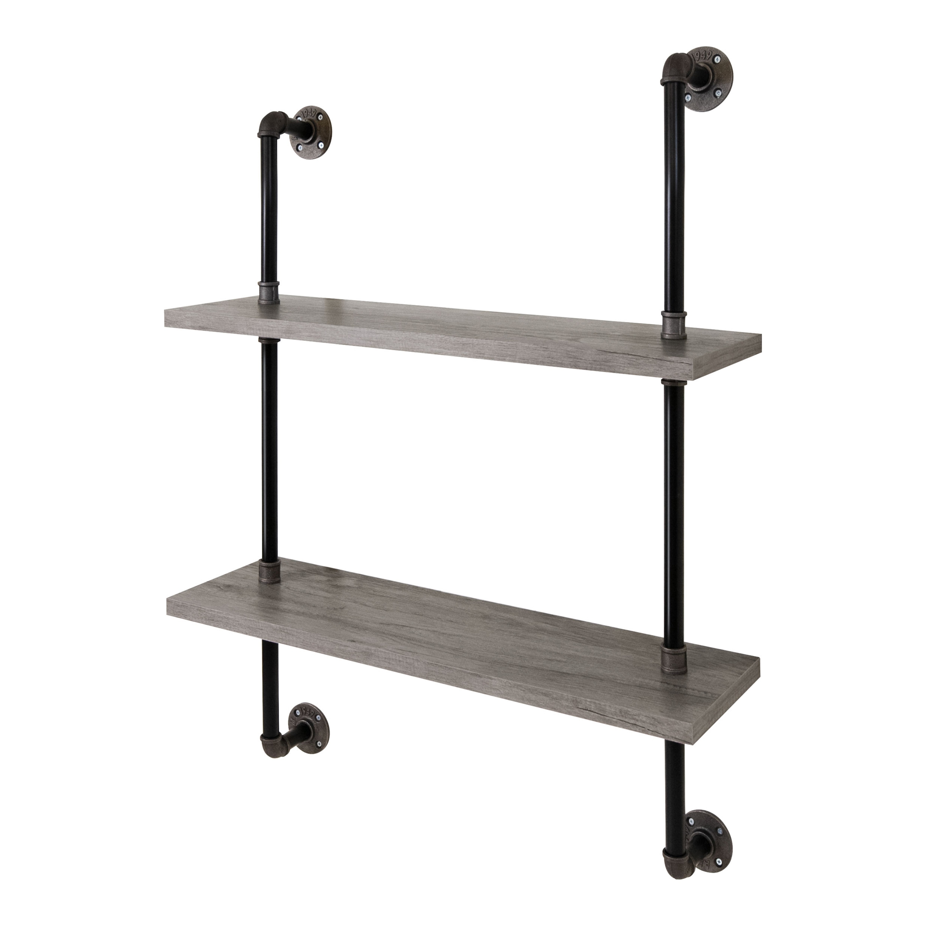 DH BASIC Industrial Vintage Grey 32-Inch Metal 2-Tier Wall Shelf