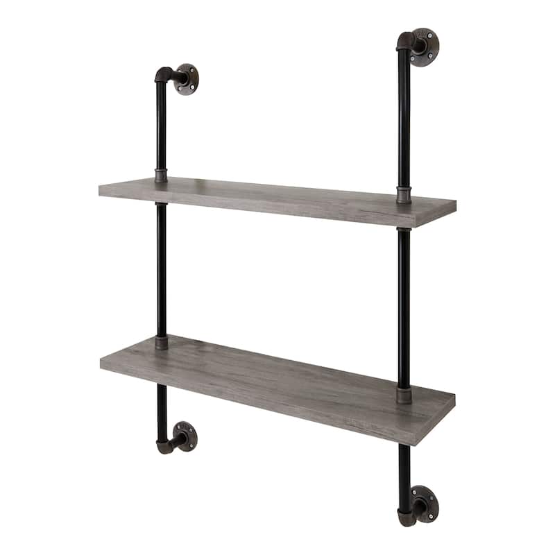DH BASIC Industrial Vintage Grey 32-Inch Metal 2-Tier Wall Shelf by Denhour