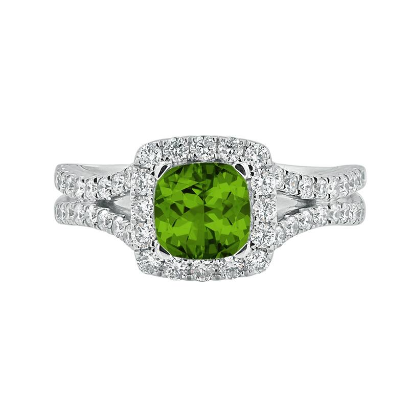 Auriya 9/10ct Cushion-cut Peridot Halo Diamond Engagement Ring 5/8ctw 14k Gold