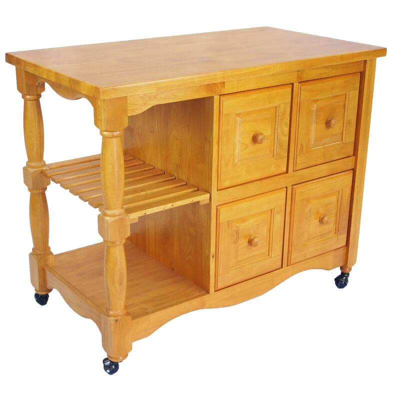 Kitchen Cart with Drawers & Shelves - Rolling Storage Island - Tiered Design