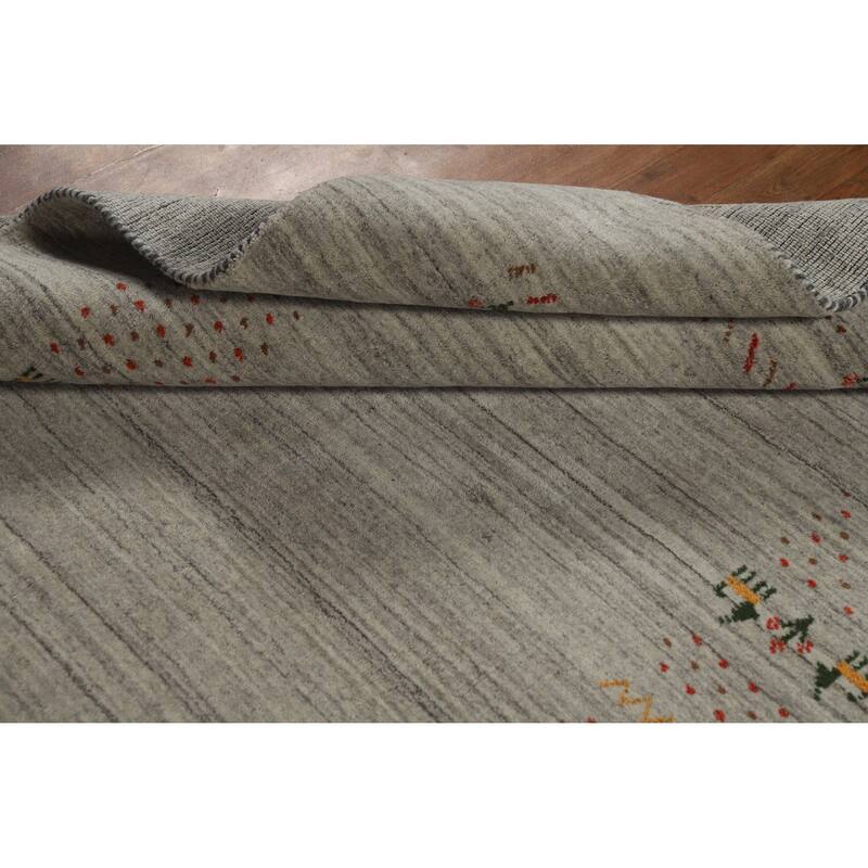 Gabbeh Indian Rug Hand-Knotted Oriental Grey Wool Carpet - 5'1" x 7'8"