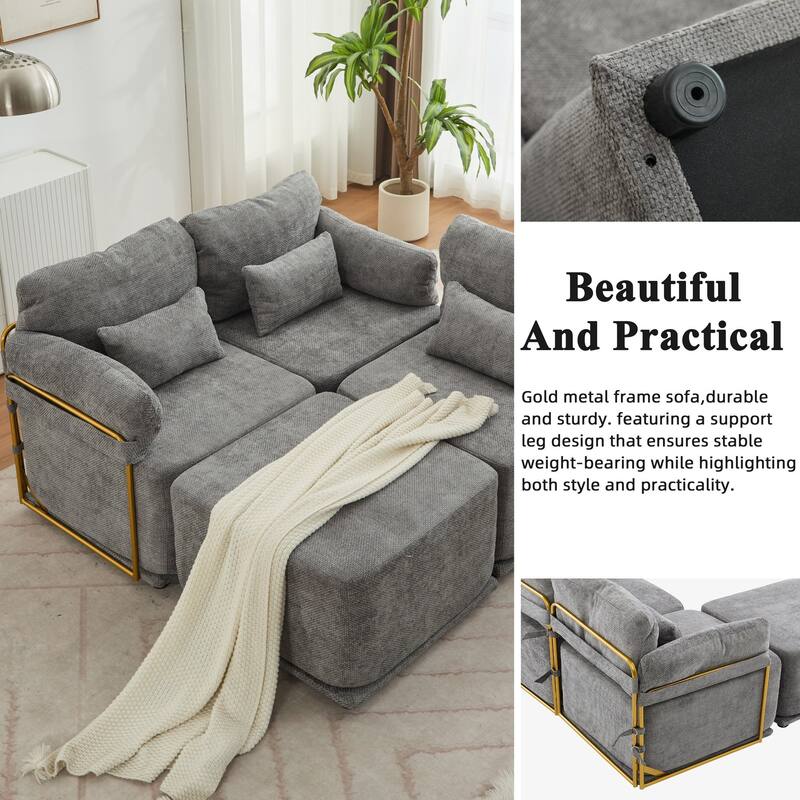 XINMICS Modular Sectional Sofa L Shaped Couch, 3 Seat Sofa Set with Ottoman, Chenille Fabric