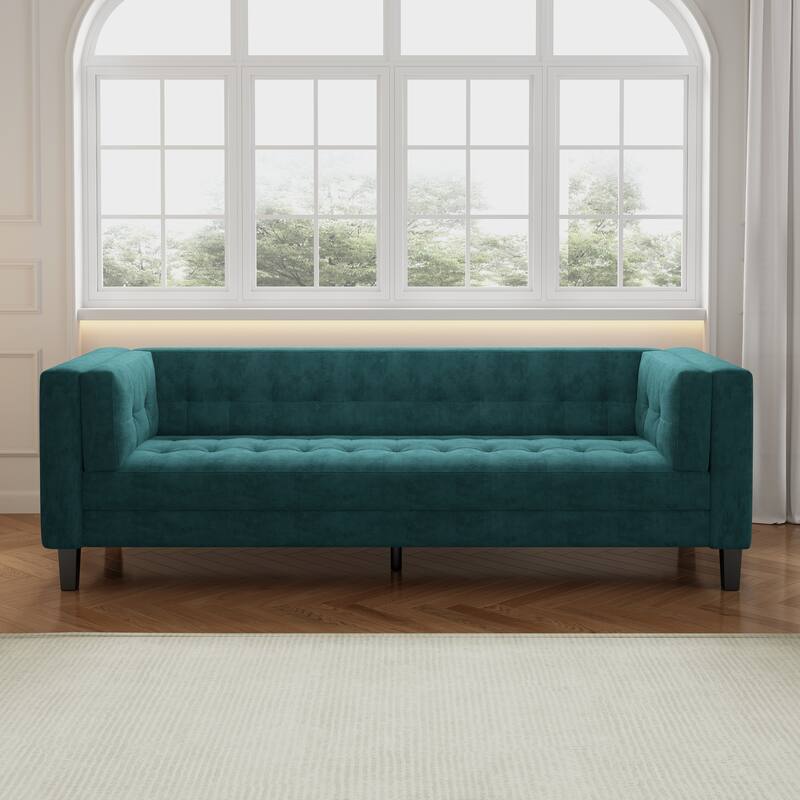 Velvet Button Tufted 3-seater Sofa with Hardwood Frame