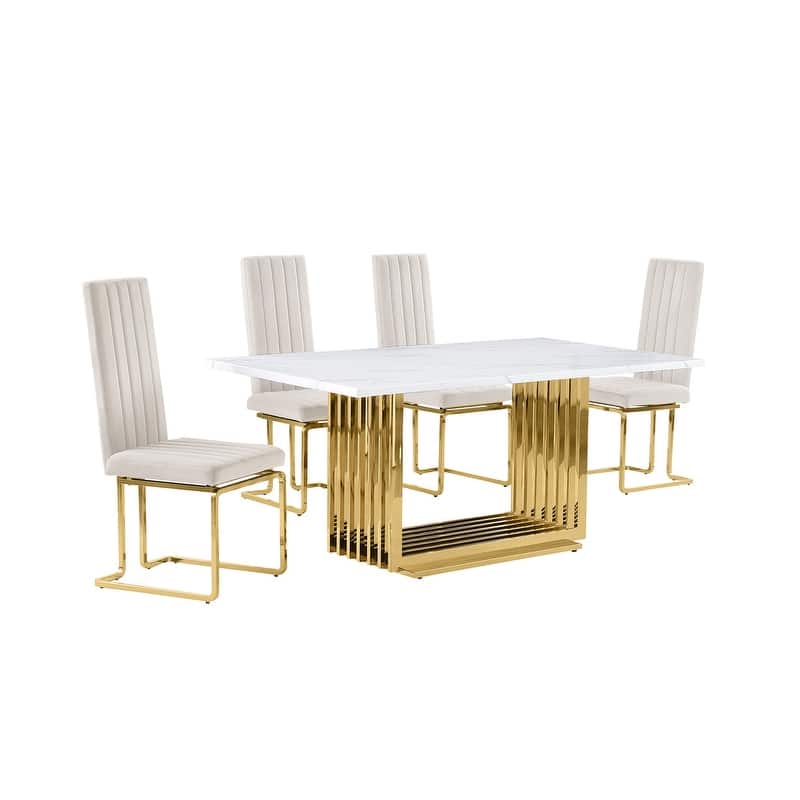 Best Quality Furniture D310/1-SC340-7 Dining Set with 68" White Marble Top