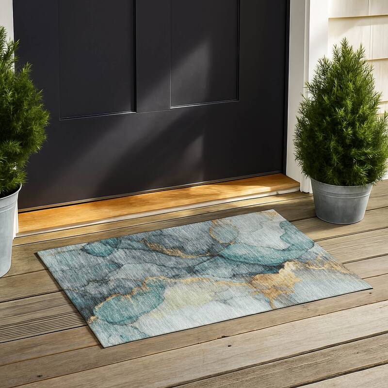Machine Washable Indoor/ Outdoor Modern Brush Chantille Rug - Teal - 1'8" x 2'6"