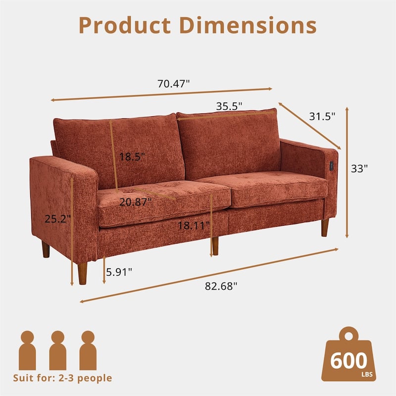 82.7" Sofas for Living Room, Comfy Love Seat Couches, Corduroy Loveseat Sofa,, Easy Assembly with USB