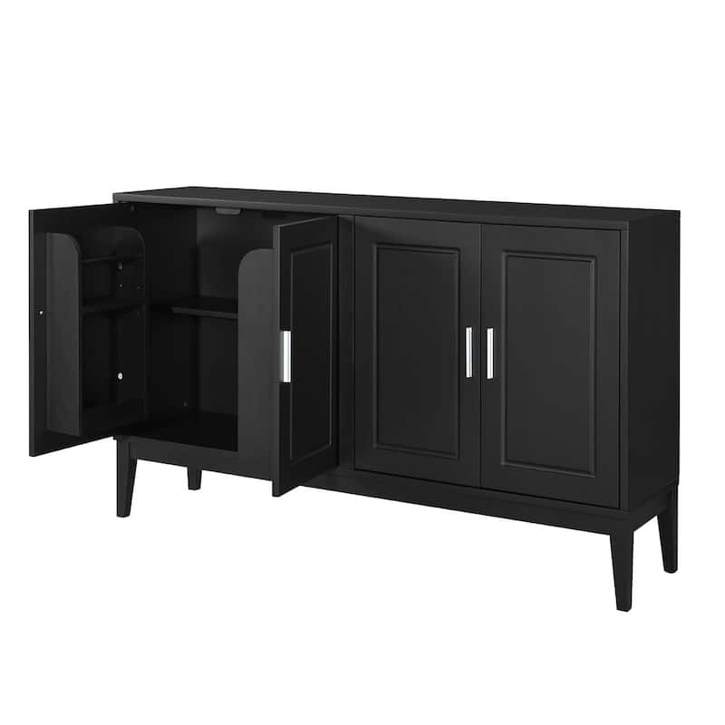 4-Door Sideboard with Adjustable Shelves & Solid Wood Legs for Dining Room or Living Room Storage
