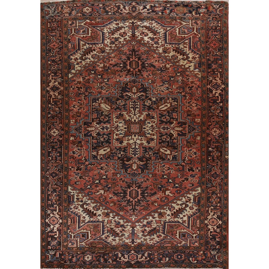 Hand Knotted Oriental 100% Wool Carpet Traditional Medallion Red Heriz Area Rug - 10' 10'' X 7' 8''
