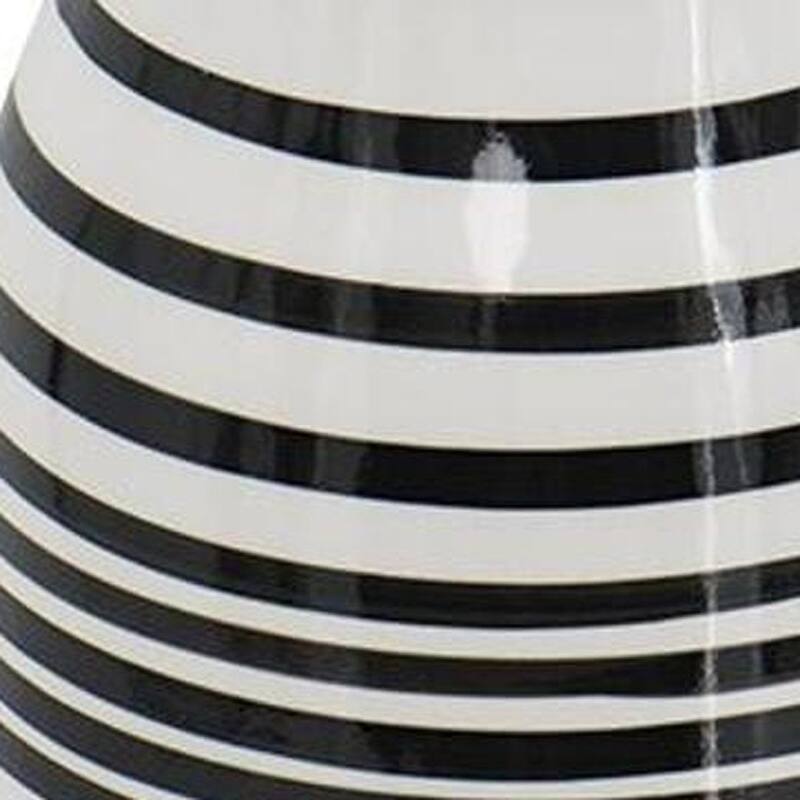 18" Black And White Hand Painted Stripe Ceramic Table Vase - 10.20