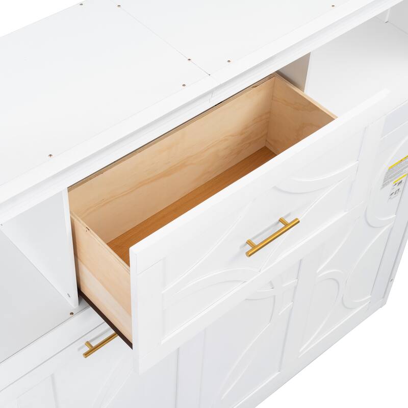 Compact Twin Murphy Bed with Charging Station, Drawer, and Storage Cabinets, White