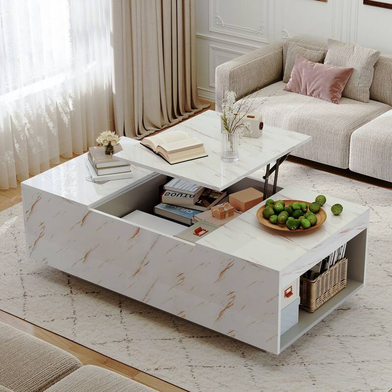 47.2" LED Lift Top Coffee Table with Wireless Charging & Bluetooth Speaker, Smart Storage Drawer, RGB Lights