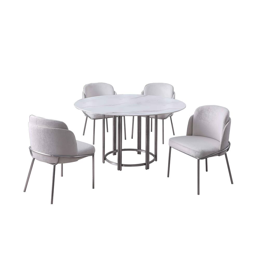 Somette Lacey Sintered Stone Dining Set with White Curved Back Chairs