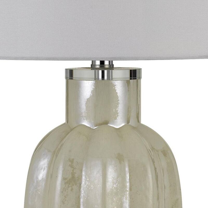 Glass Table Lamp with Round Hardback Fabric Shade, White