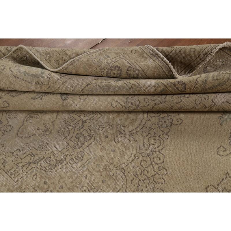Tabriz Persian Vintage Area Rug Handmade Traditional Beige Wool Carpet - 9'6"x 12'10"