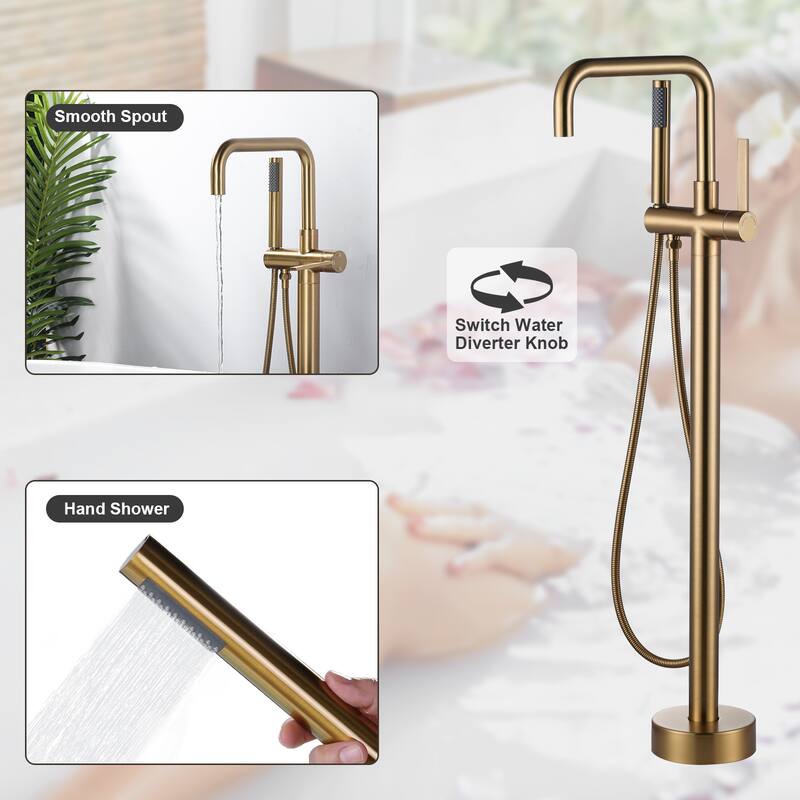 WOWOW Floor Mount Single-Handle Freestanding Tub Faucet