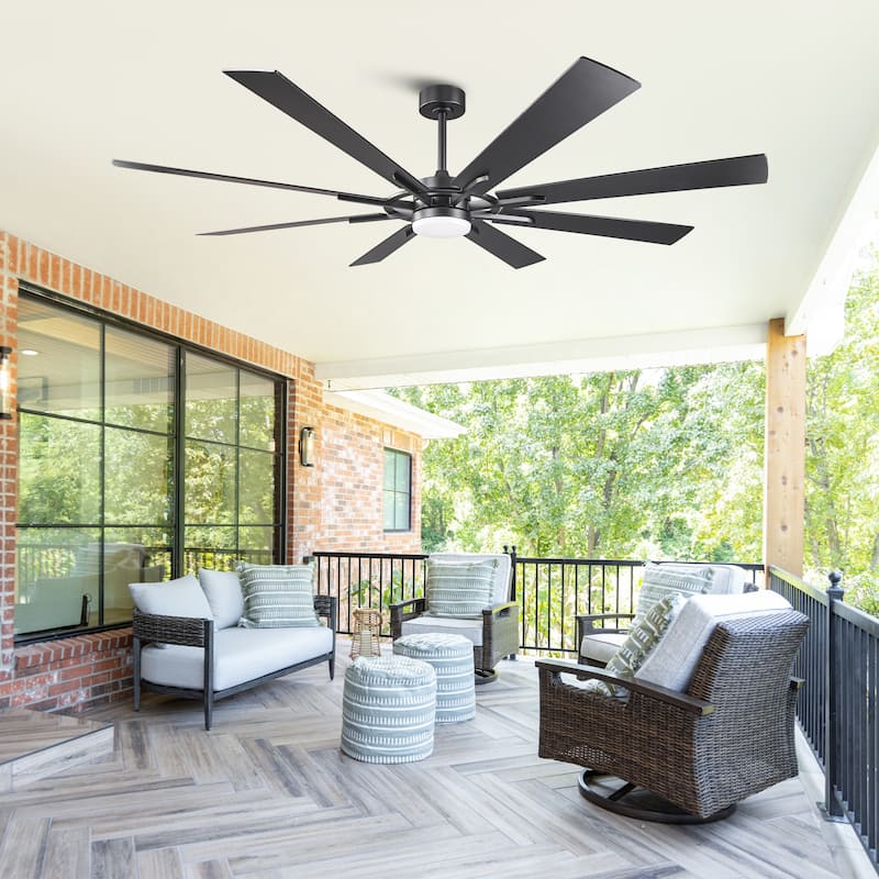 72" Matte Black Large Windmill Farmhouse Integrated LED Ceiling Fan with Light and Remote - 72"Wx12.8"H