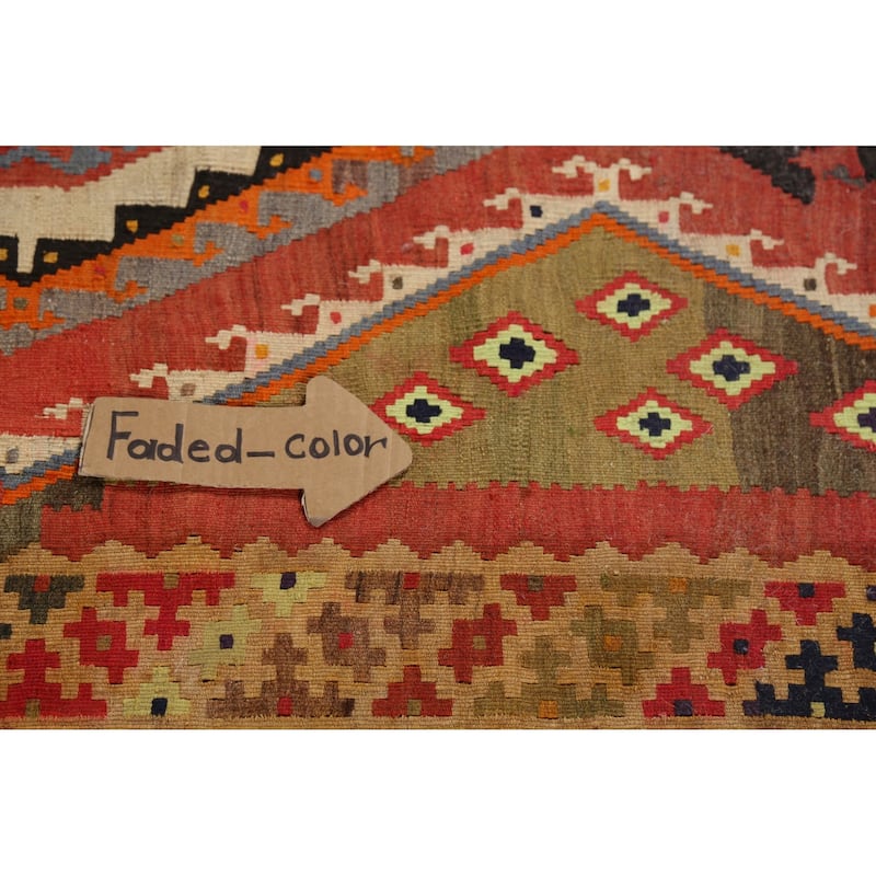 Vegetable Dye Kilim Qashqai Persian Antique Rug Handmade Wool Carpet - 4'9"x 12'1"