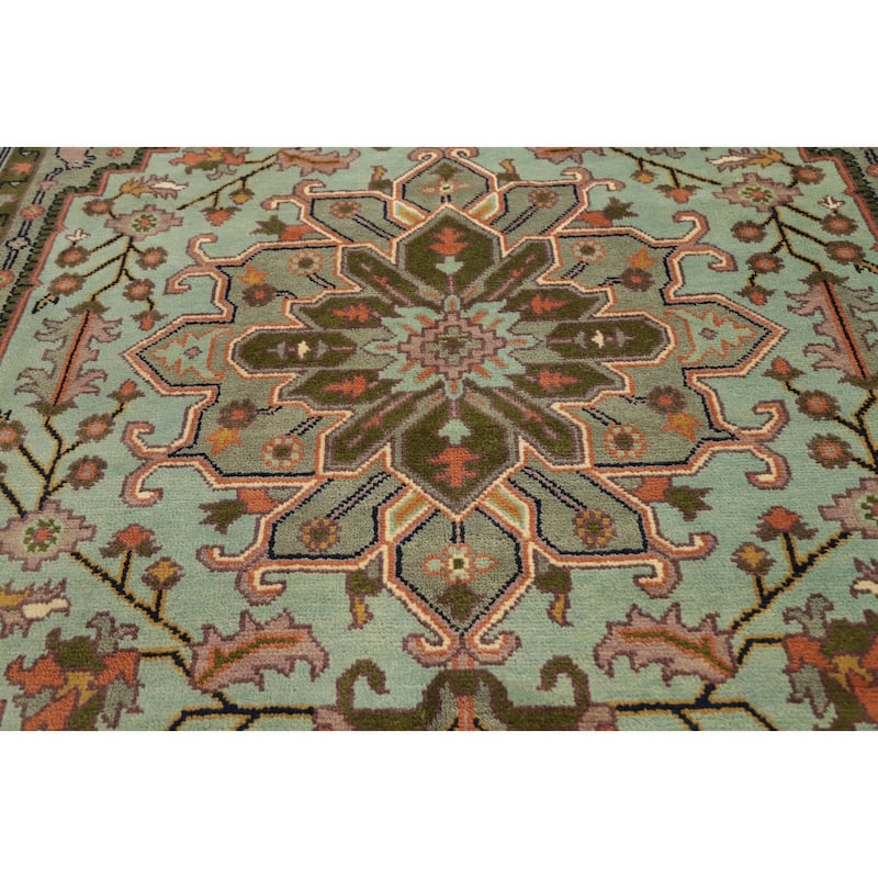Hand Knotted Oriental 100% Wool Carpet Transitional Floral Navy Blue & Blues Oushak Area Rug - 9' 9'' X 7' 11''