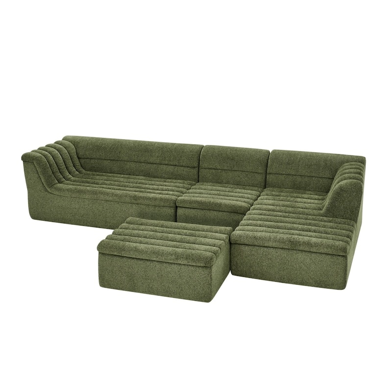 135" U-Shaped Modular Chenille Upholstered Sectional Sofa with Ottoman, No Pillows Included
