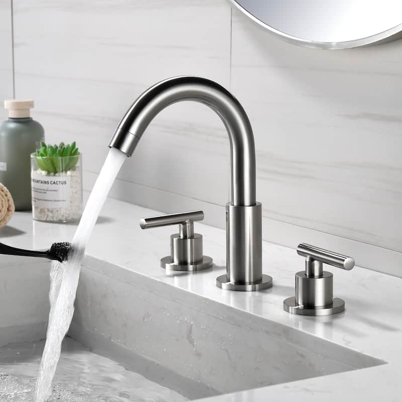 8.3"H Solid Brass Widespread 2-handle Bathroom Sink Faucet with Pop-Up Drain Assembly