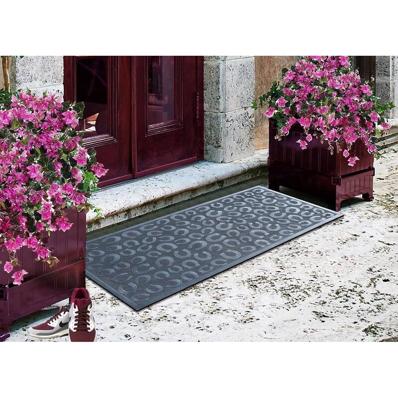 A1HC 100% Rubber Front Door Mat, All Season Large Size, Thin Profile Heavy Duty Doormat for Indoor Outdoor Use