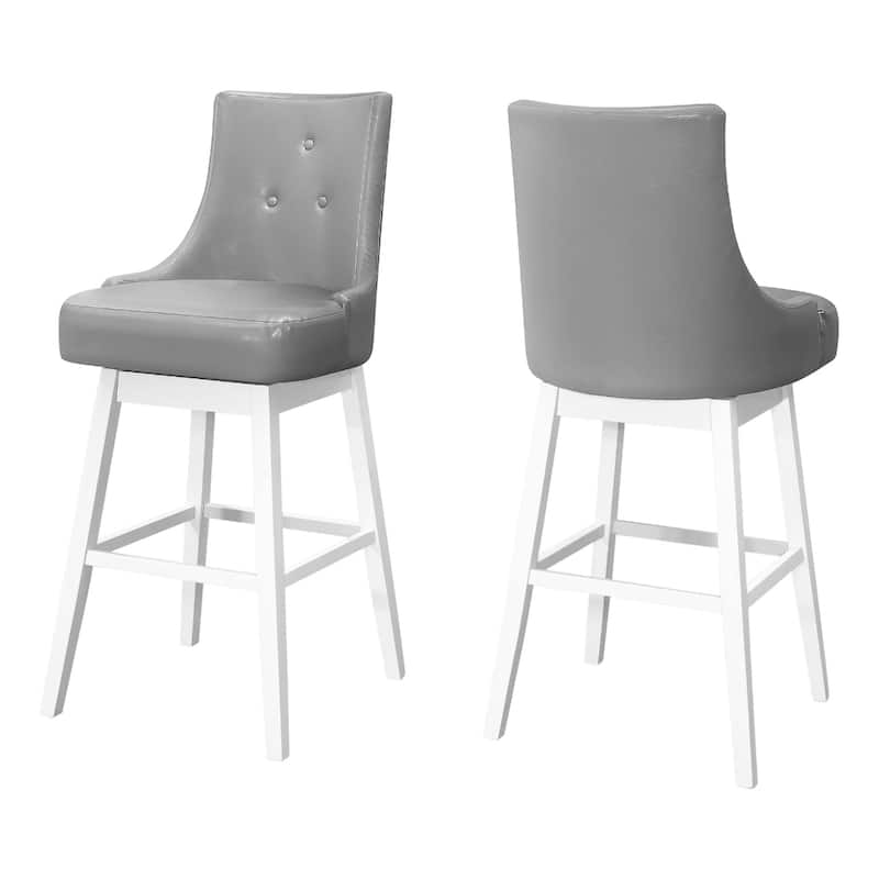 29" Seat Set of 2 Modern Swivel Bar Stools with Full Back Grey Faux Leather and White Wood Frame - 20.5"W x 21"D x 45.5"H