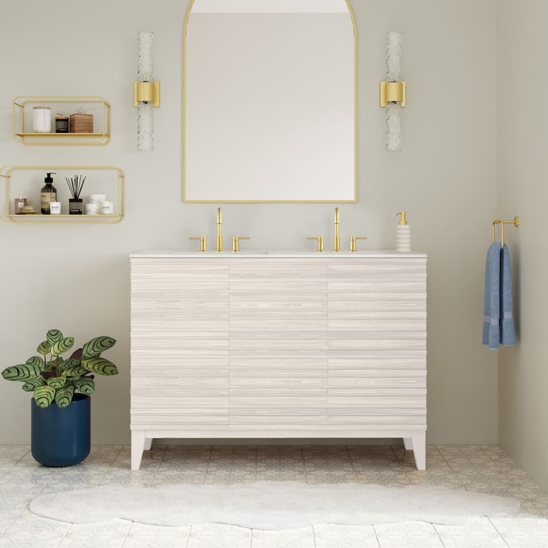 Cascade 48" Freestanding Bathroom Vanity In White Oak With 3-Hole Widespread Double Basin Sink Top - 48