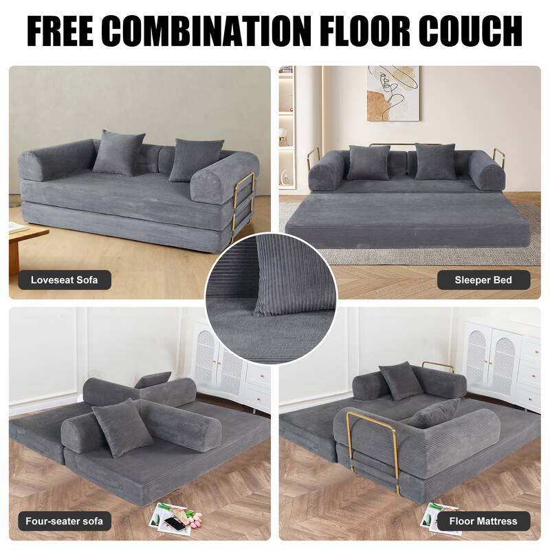 75 Inch 2-in-1 Memory Foam Foldable Convertible Compressed Sleeper Sofa Bed w/ 2 Pillows for Living Room