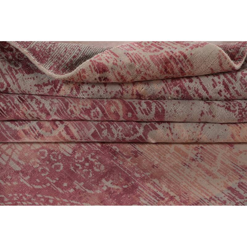 Abstract Indian Square Area Rug Handmade Silk Carpet - 13'11"x 13'9"