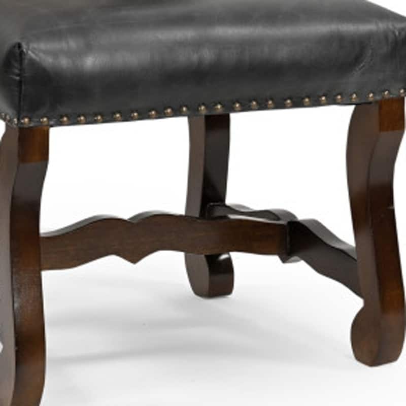 HomeRoots Set of Two Black Gray And Dark Brown Solid Wood Upholstered Chenille And Leather Dining Side Chairs